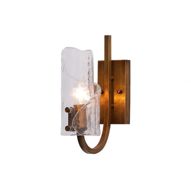 Retro Copper Handcrafted Glass Wall Lamp with Enchanting Water Wave Texture For Corridor